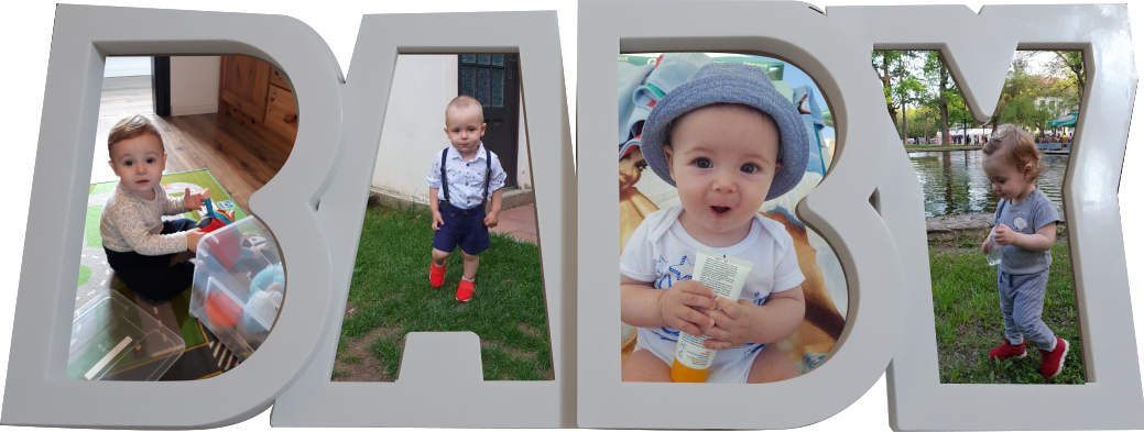 Rama foto plastic alb, colaj, personalizata, BABY, cu 4 fotografii